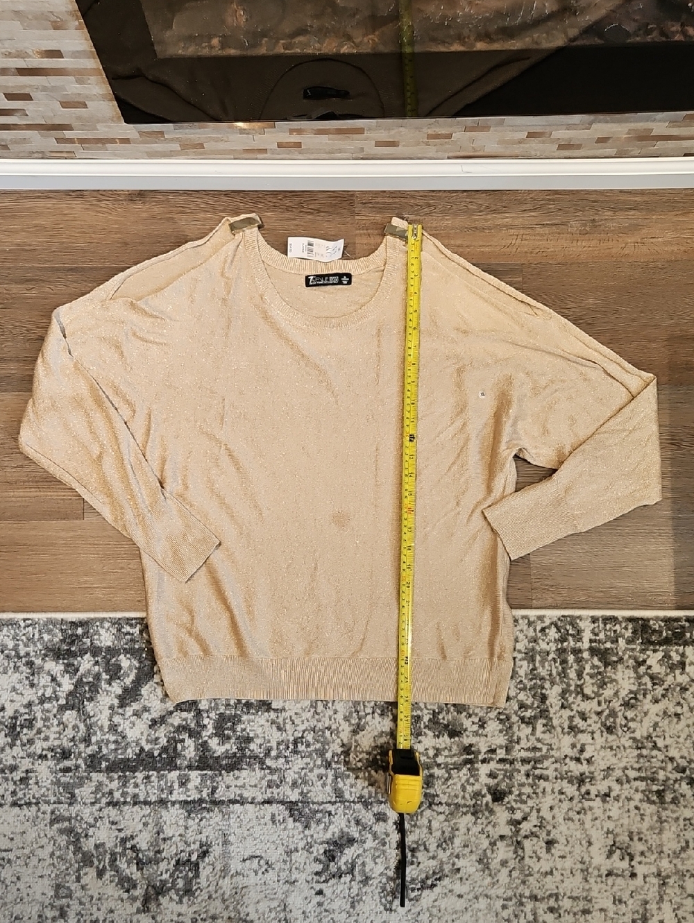 New York & Company Beige Shimmery Cold Shoulder Sweater/top XL NWT